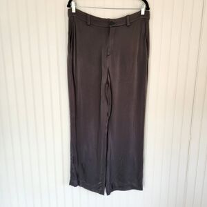 ZARA Dark Gray Viscose Satin Office Careerwear Wide Leg Trouser Pants Large